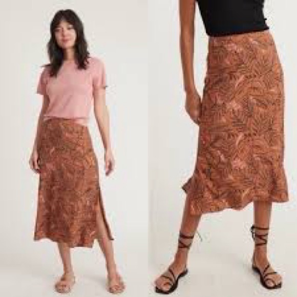 Marine Layer Dresses & Skirts - Marine Layer Ryan Midi Slip Skirt Brown Leaf Print Maxi Skirt Size 8 EUC